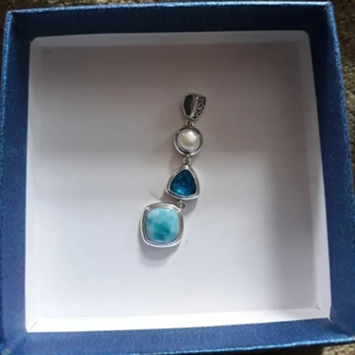Natural Larimar,Blue Topaz Quartz Jewelry 925 Sterling Silver Plated Pendant 10 Gm