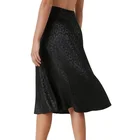 Women's Skirt Women 2022 New Design Custom Women's Elegant Zipper Side High Waist A-Line Leopard Satin Midi Skirt