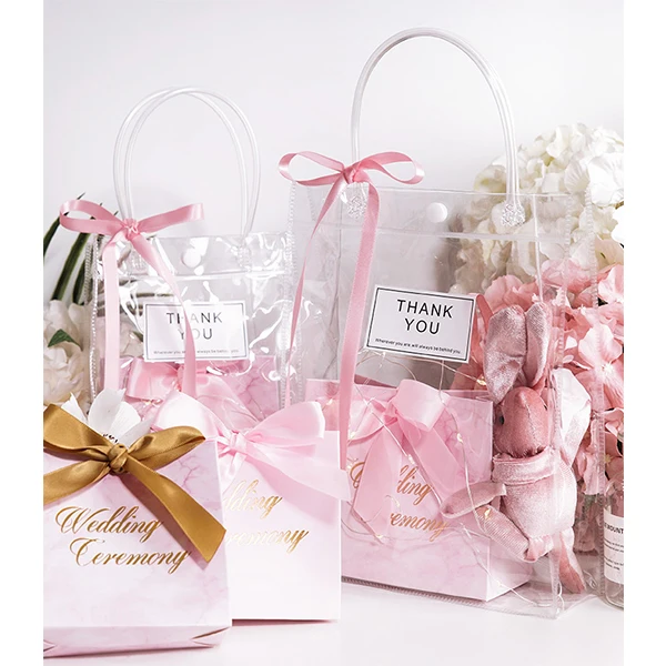 PVC Transparent Gift Bag With Handles Wedding Candy Box Packaging Bags  Birthday Party Decor Supplies Wedding Souvenir Tote Bag