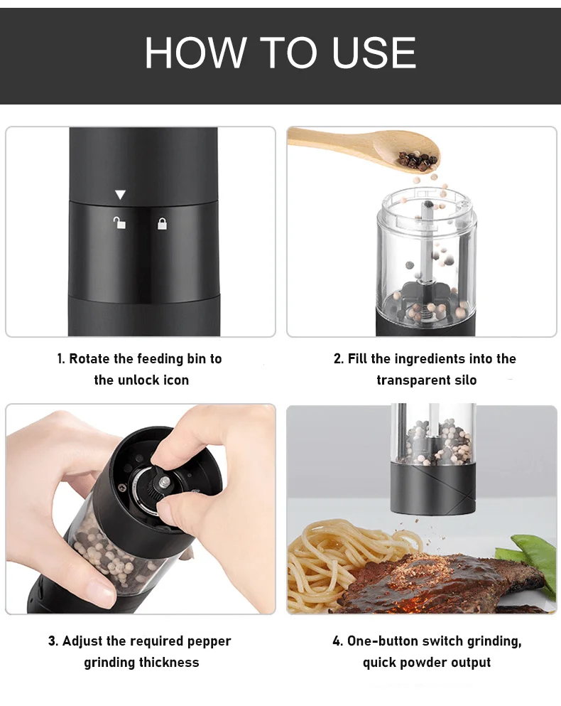 Usb Rechargeable One-button Automatic Spice Pepper Mill Electric Salt ...