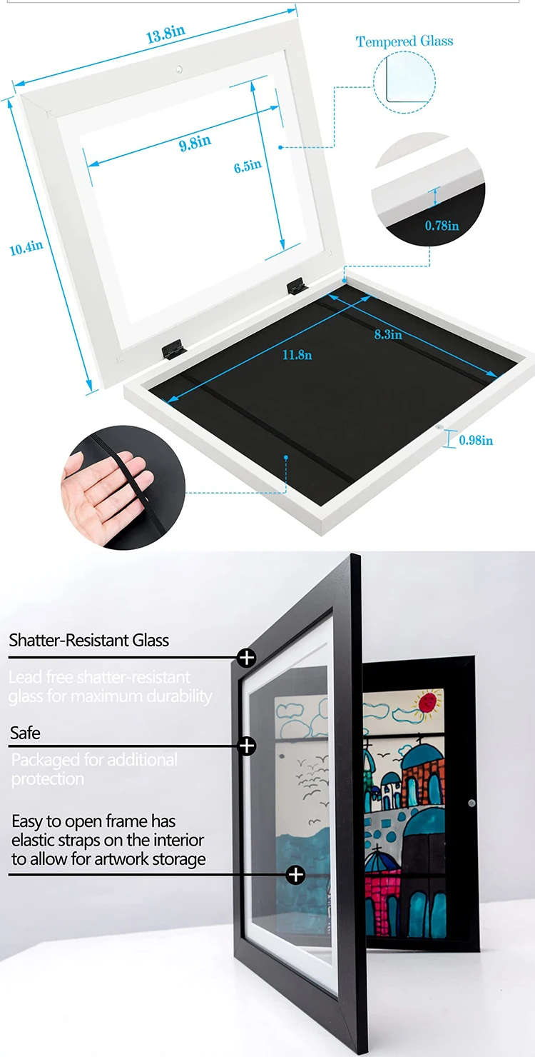 Shatter resistant glass black kids artwork picture wood deep 10x10 Shadow Box Frames Wholesale