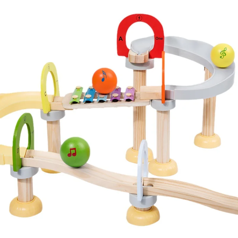 Assembled Wooden Musical Railway Track Music Ball Game Building Block Wooden Early Education Toys For Kids