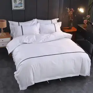 Customized Hotel Quality Duvet Cover Set Pillow Case Cotton Organic Embroidered  400tc Thread Count All Season Simple Woven