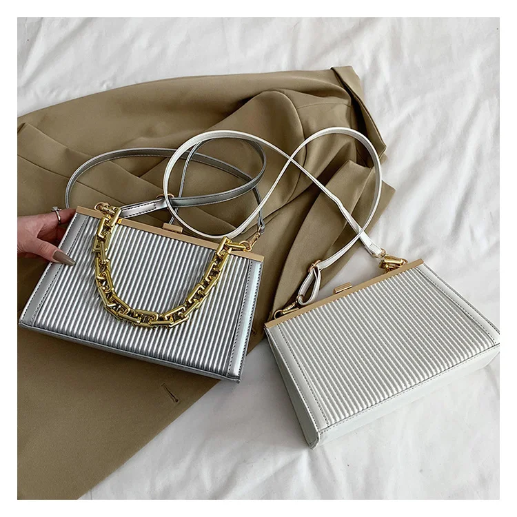 2022 Summer Casual Simple Striped Clip Lock Bags For Women Pu Leather