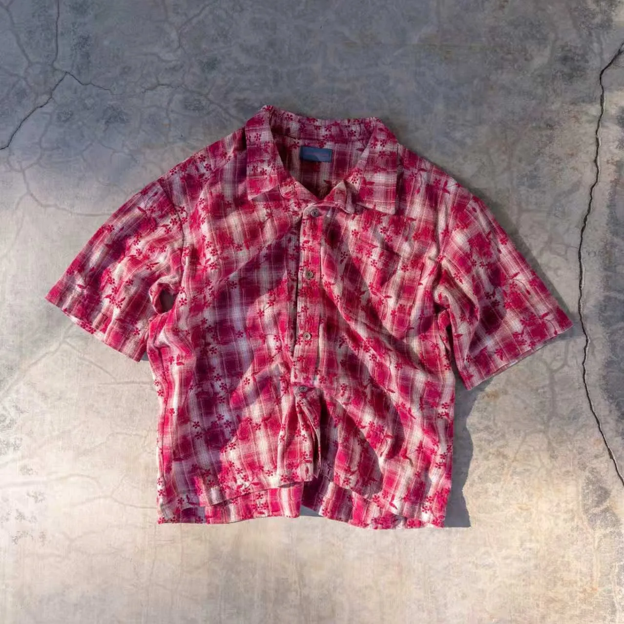 OEM Custom Mens Casual Shirts Vintage Plaid Flannel Washed Floral Pattern Button up Loose Fit Streetwear Men Long Sleeve Shirt gallery 4