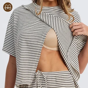 Custom Logo Maternity Clothing Loose Tees Breastfeeding T-shirt Oversize Nursing Short Sleeves