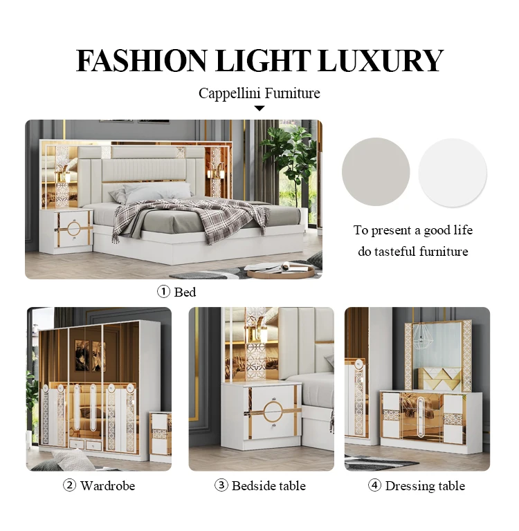 Royal Classic Luxury King Size Double Bed With Wooden Wardrobe Dresser ...