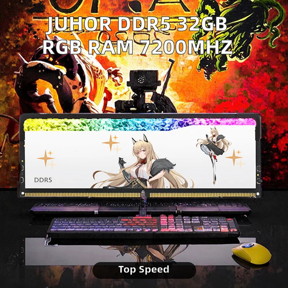 JUHOR DDR5 7200MHz 32GB RGB RAM DIMM 1.4V Low Latency Memory