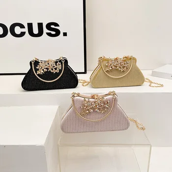 2025 High-End Retro Trendy Women's Bag Cross-Border New Pearl Chain Diamond Dinner Party Shoulder Crossbody Bag