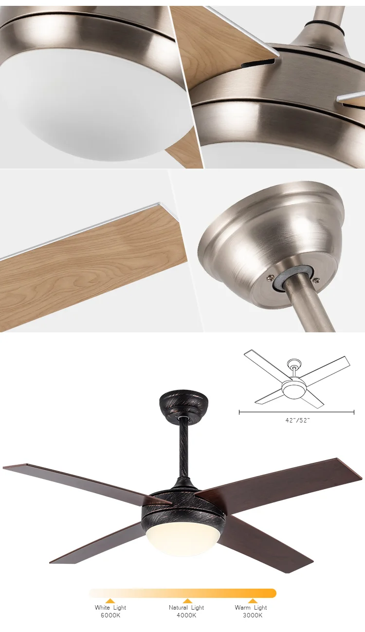 52 inch Wood Blades Electric Designer Decorative Ceiling Fans with LED Lights
