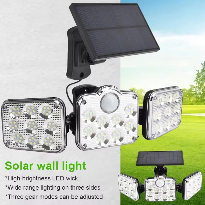 Solar ao ar livre 3 Cabeça Led SMD 138 Luz Inteligente Solar Jardim Luzes Ip65 Impermeável Solar Lâmpada De Parede
