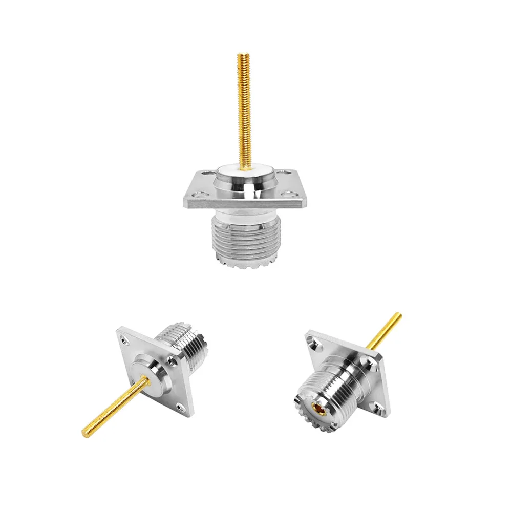 Prise coaxiale RF SO239 UHF femelle pour montage sur châssis ou panneau, avec bride à 4 trous et filetage externe M3, connecteur coaxial de 25 mm, type fiche