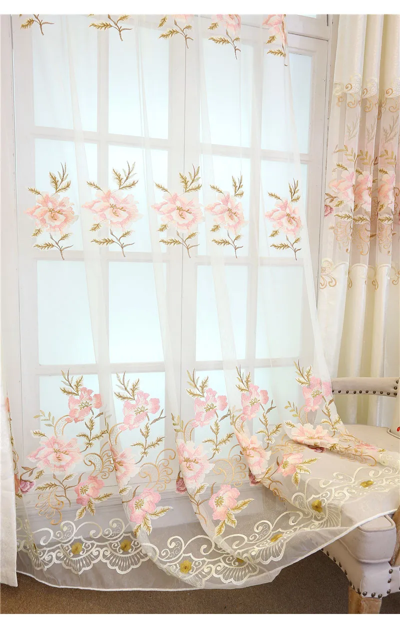 Flower Embroidery Curtain European Luxury Hollow Half Blackout Curtain ...