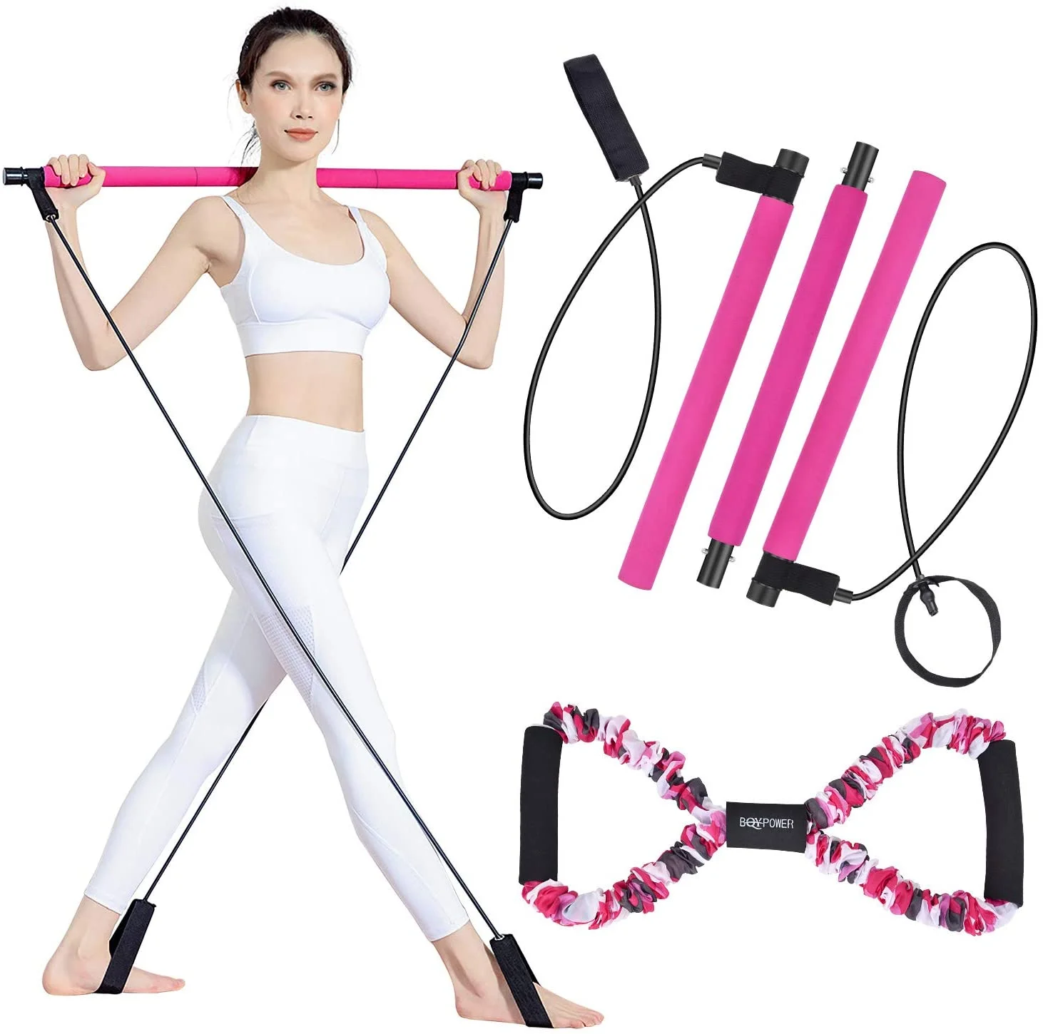 Pilates Bar Kit with Resistance Bands, Home Gym Equipment for