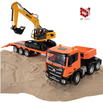 Huina 1319 1:18  9CH tractor flatbed trailer truck with remote control excavator truck set toys for kid