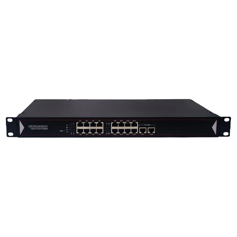 Switch PoE de 16 Portas 10/100/1000M com 2 Uplinks RJ45 Gigabit 48V 260W Alimentação por Ethernet PoE+ Switch