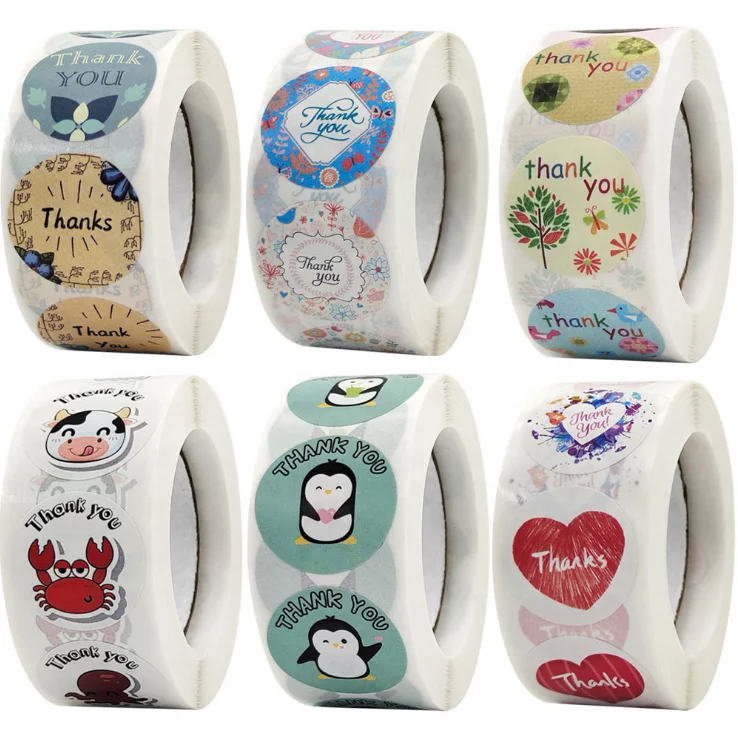 Round Gift Sealing Label Children Cartoon Animal Flower Thank You ...