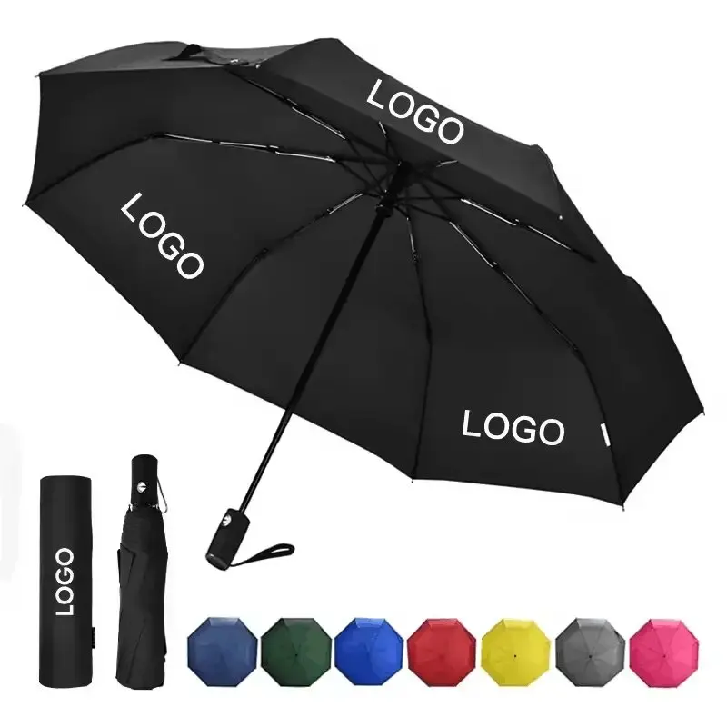 Promotional 3 Folding Umbrella Sunshade Customize Portable Automatic Travel Girls Women Windproof Folding Umbrella with logo