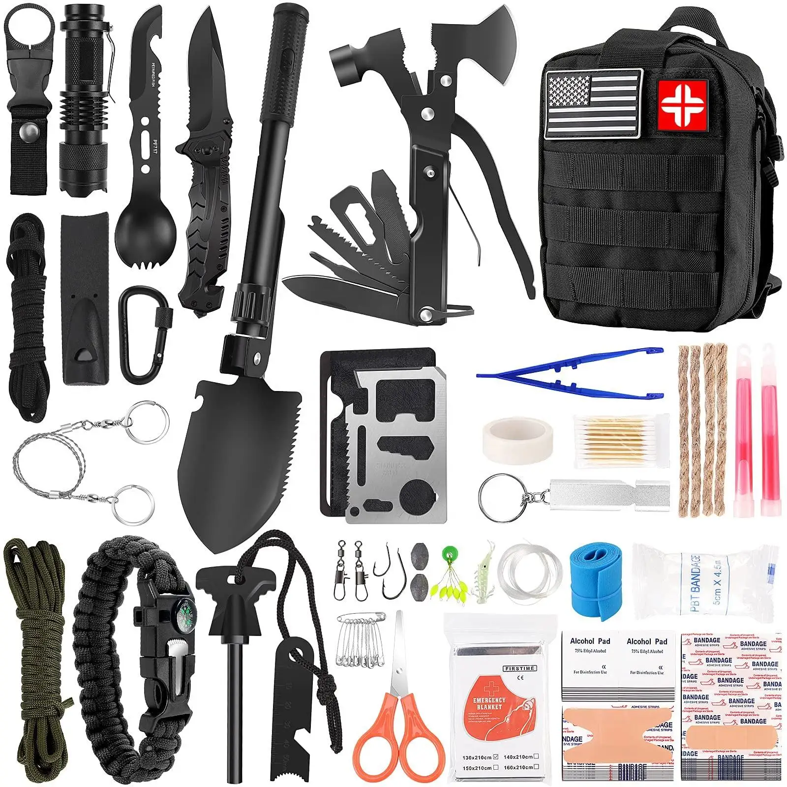 142 in 1 Hiking Emergency Survival Tool Travel Rescue Bag Camping Equipment Survival Outdoor Professional Survival Gear Kit