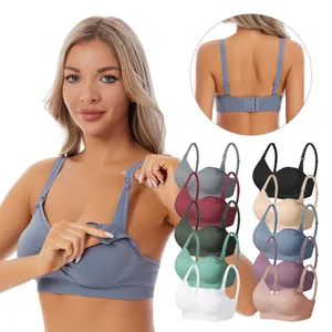 High Quality Soft Thin Ribbed Seamless Nursing Bra for Women Anti-Bacterial Breathable Front Button Push-Up Plus Nursing Bra