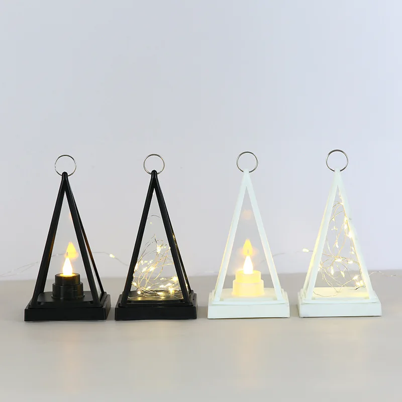 2022 New Design Simple Triangle LED Lantern Party Decorations Night Light Plastic Lantern