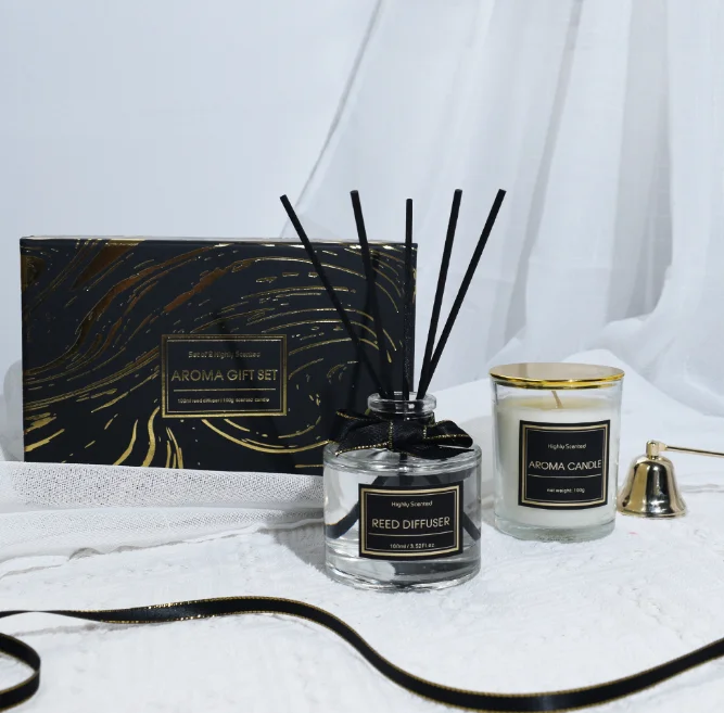 Scented Candle Gift Set Luxury Reed Diffuser Reed Diffuser Candle Black