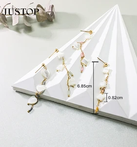 Korean-Style Stainless Steel Dangle Earrings for Unisex Handmade Gold Plated Colored Shell Natural Stone Trendy for Women Girls