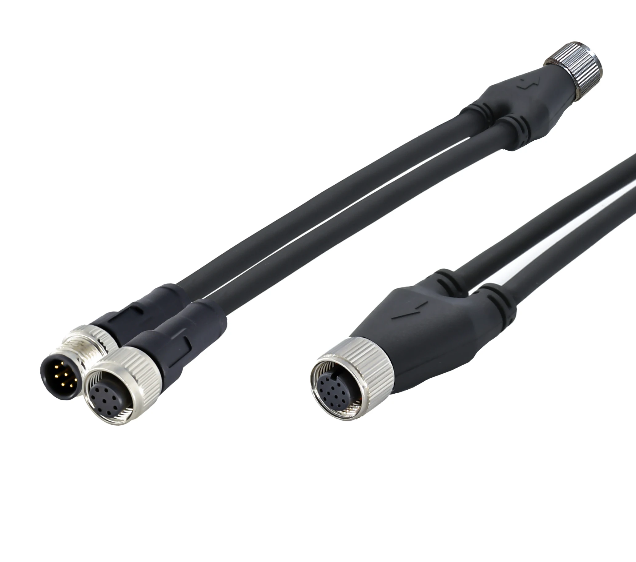 M8 4Pin Male Circular Sensor Connector Molded Y Type Splitter 26AWG x 4C PUR Cable Meet IP67 For Automotive Singnals