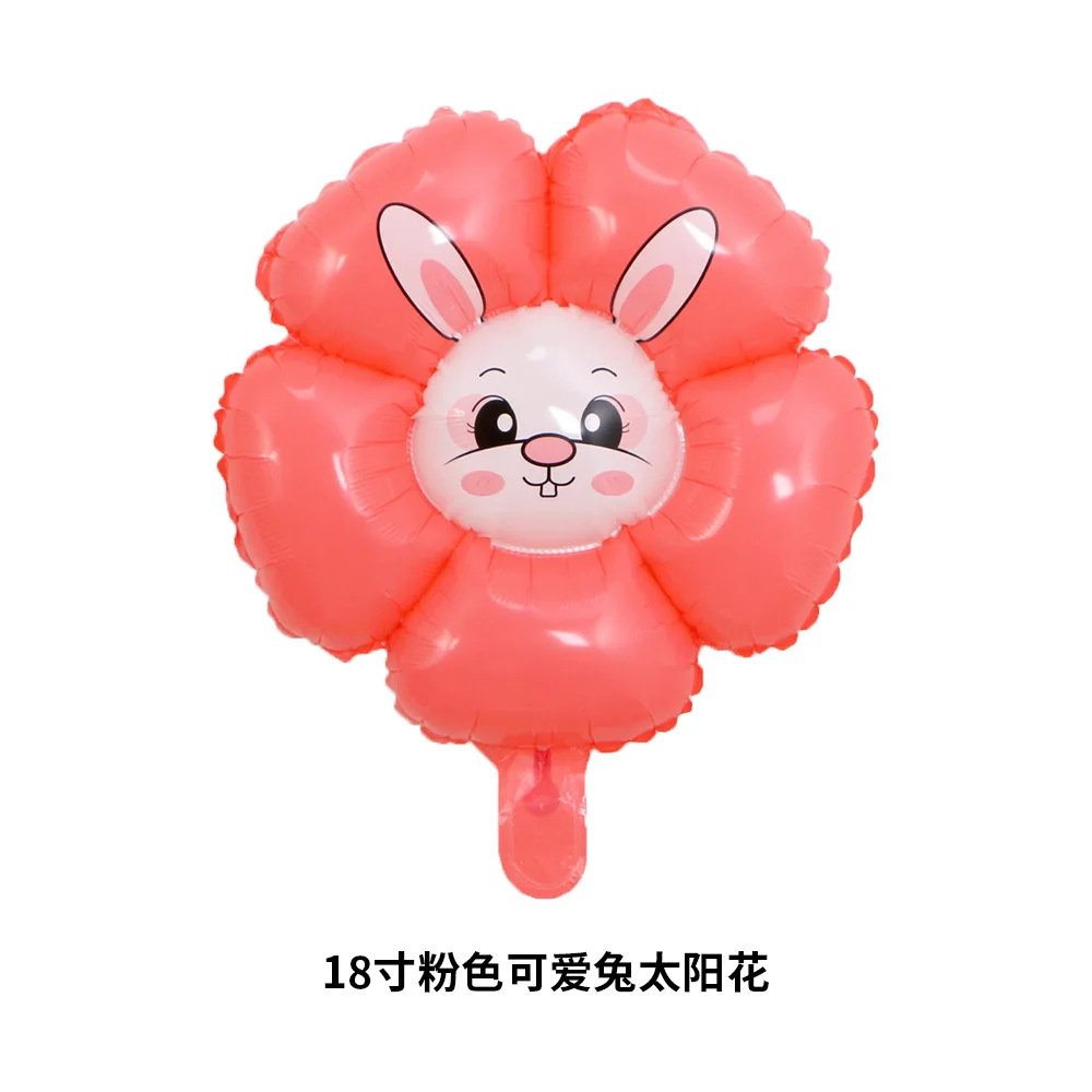 New Rabbit Sunflower Aluminum Film Balloon Cute Animal Foil Balloons Wholesale Easter Bunny Rabbit Girl Birthday
