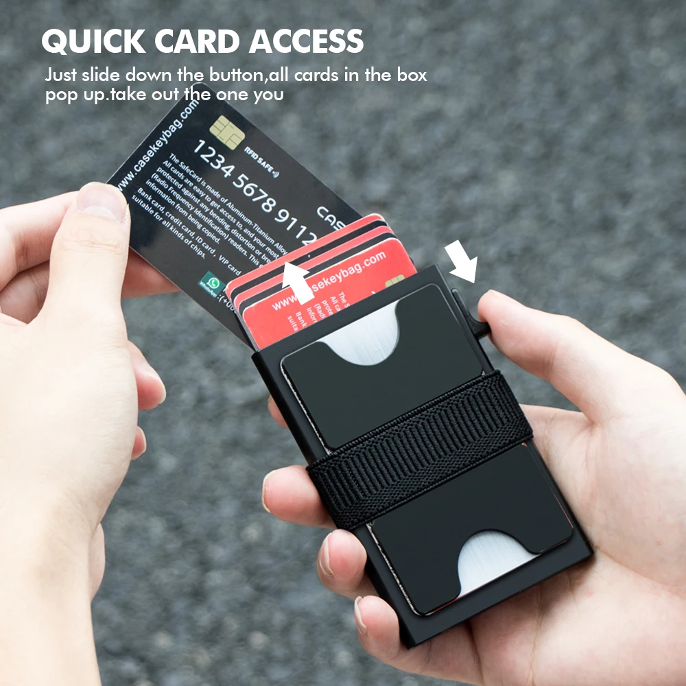 Slim Minimalist RFID Blocking Elastic Band Aluminum Money Clip Card Holder Popup Wallet