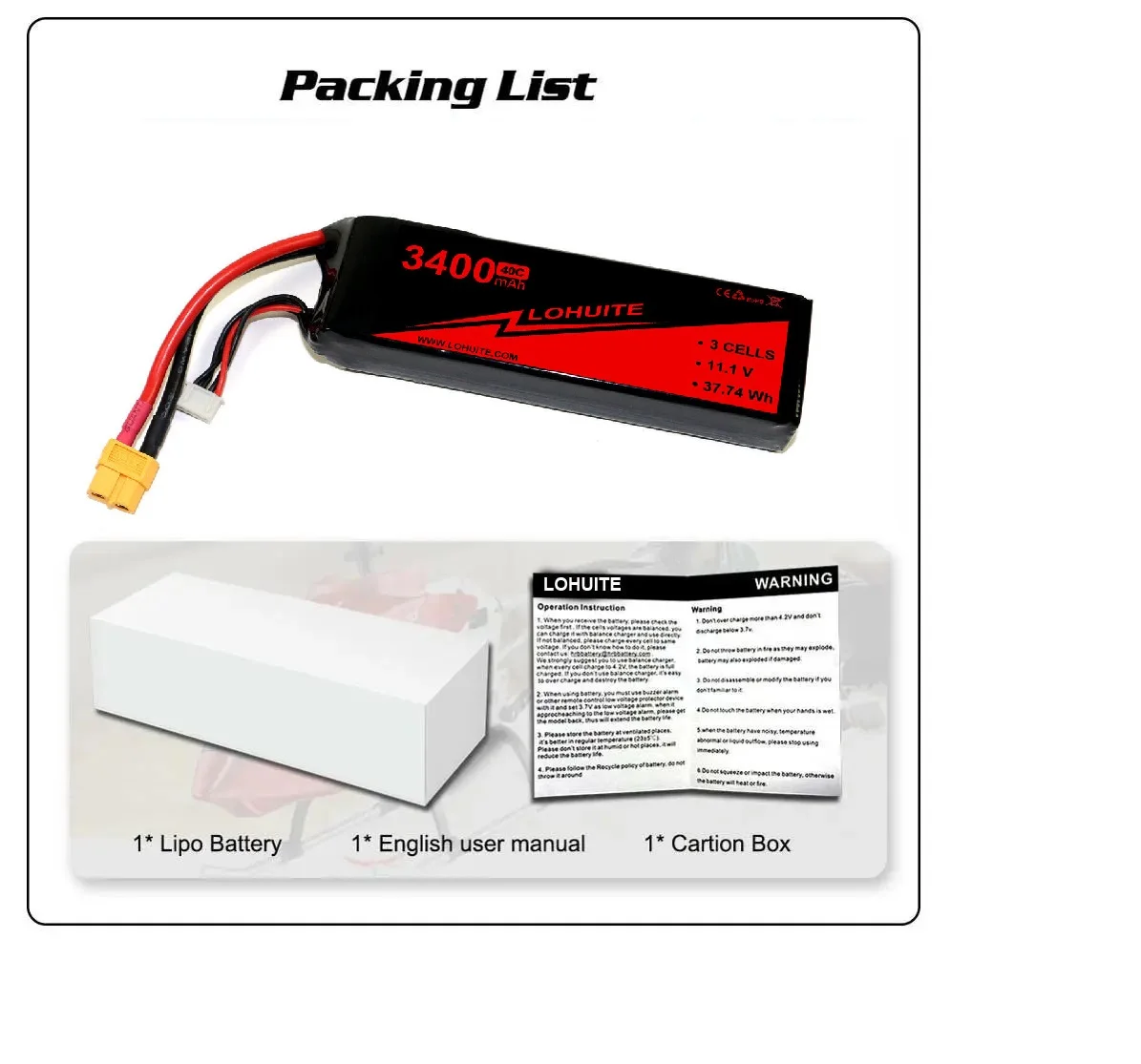 11.1v 50c 3400mah 3s Lipo Battery With Deans T Connector For Rc ...