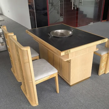 High-End Restaurant Tables High Quality Smokeless Hot Pot with Solid Wood Material for Dining Kitchen Villas Business