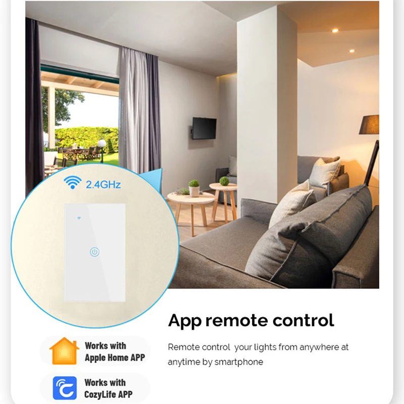 Apple HomeKit US 2022 New Arrival Water Wall Panel Switch Works with Alexa Google Home Siri Need Neutral