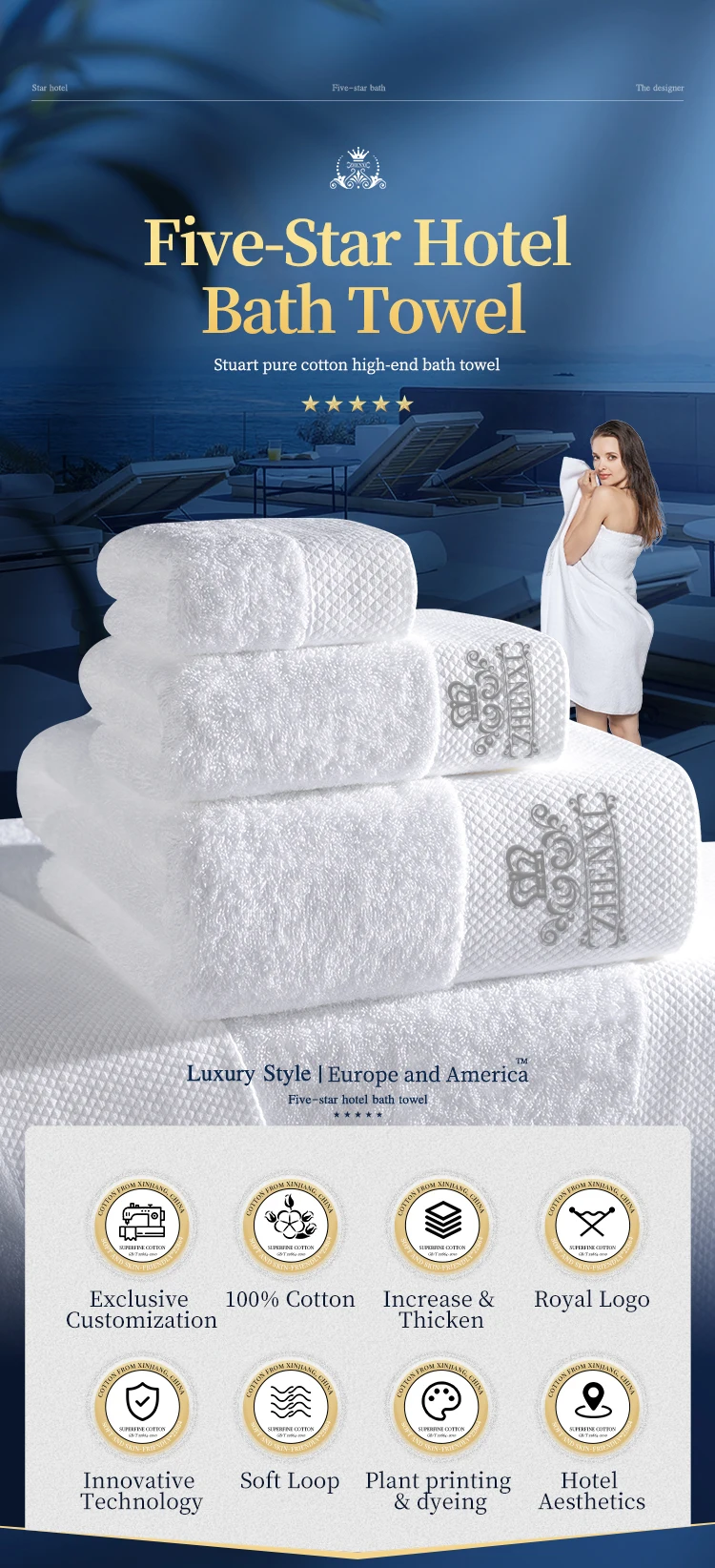 Hotel pure cotton towel enlarged and thickened bath towel bathroom face washing towel set