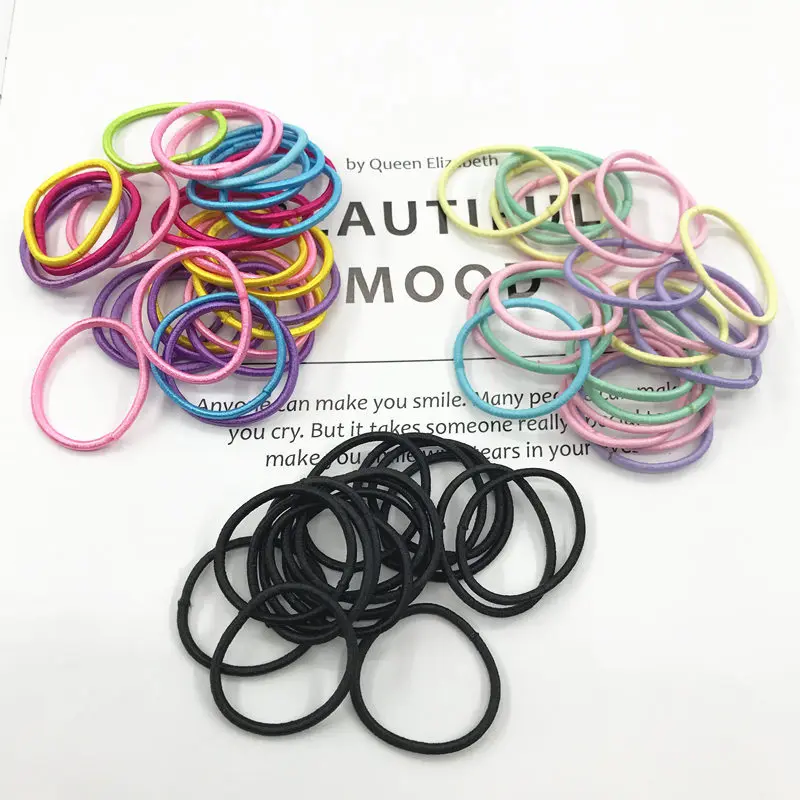 100pcs Baby Toddler Thick No Heart Hair Elastic Black Shiny Colourful