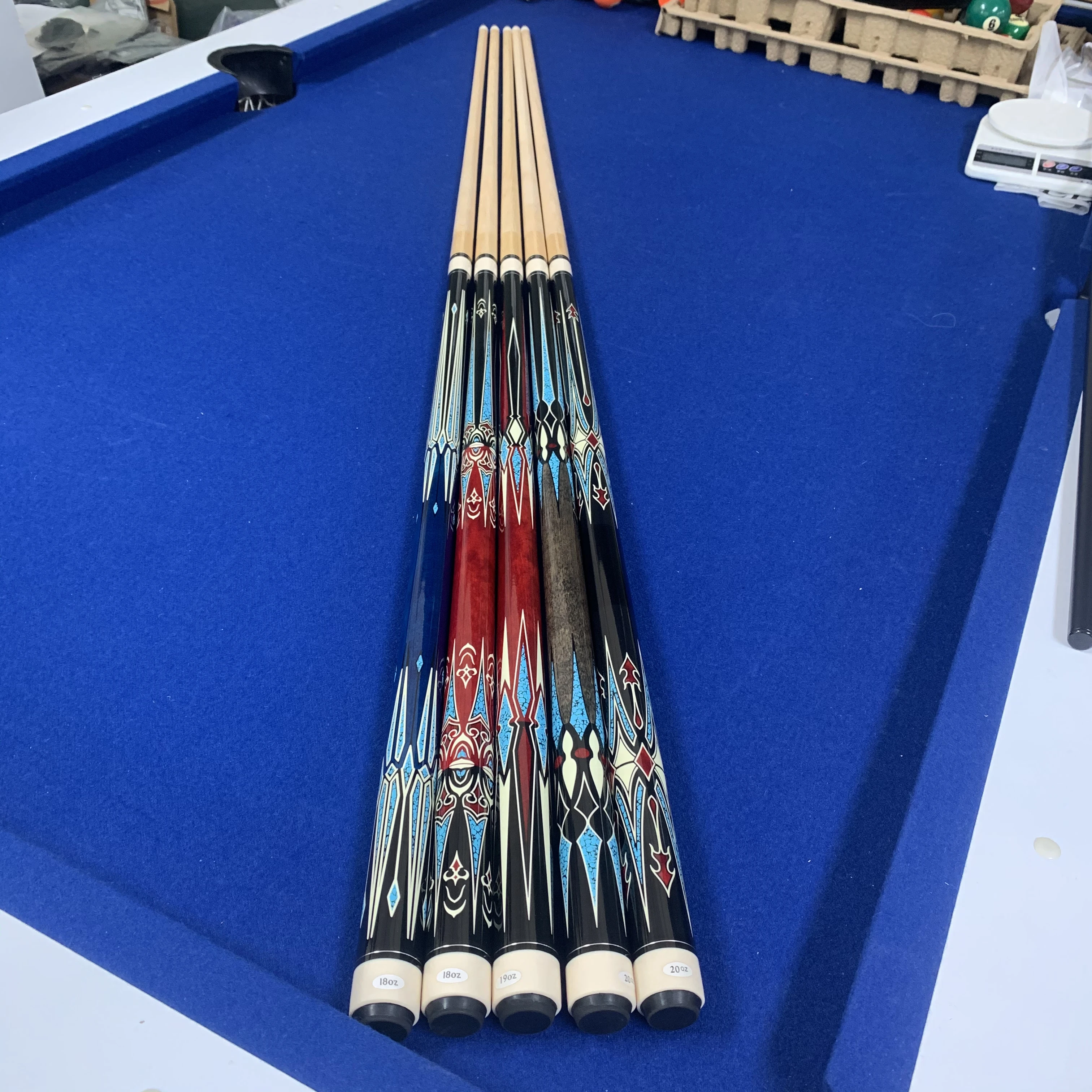 58-Inch Billiard Pool Cue Stick - Hardwood Construction With Blue Design | Includes Chalk & Gloves | Perfect For Home Game Rooms