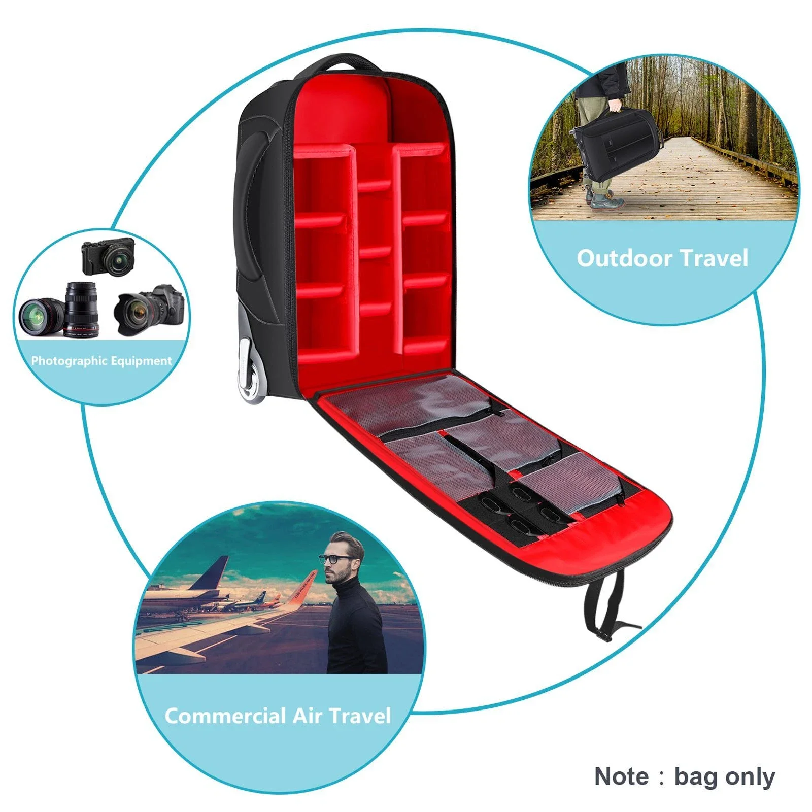 Neewer NW3300 2-in-1 Trolley Camera Backpack with Wheels for DSLR