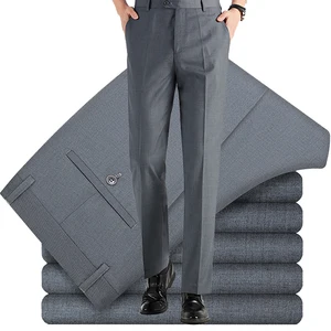 Business Formal Men's Autumn Trousers Midweight Gray Slim Comfortable Straight Eco-Friendly Waterproof