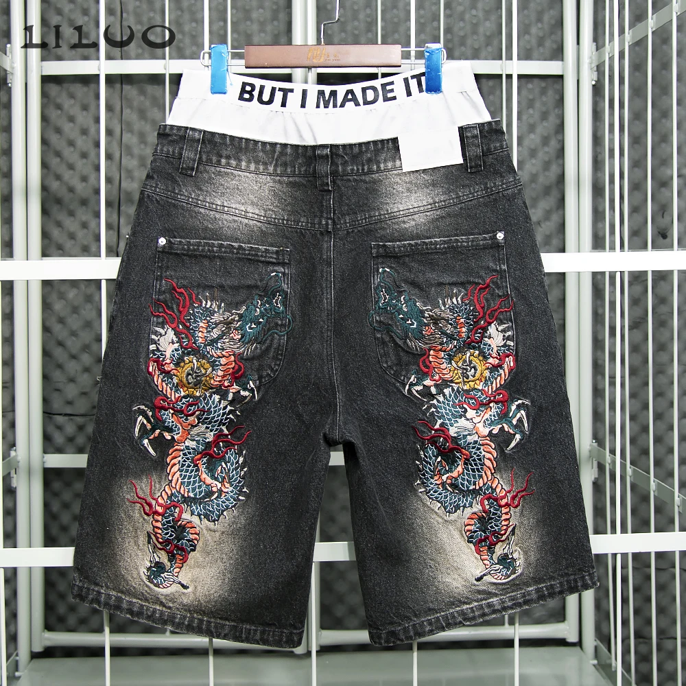 LILUO Jorts Custom Design Embroidery Dragon Cotton Jeans