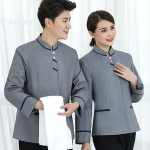 Cleaning Long Sleeve Unisex Summer Autumn Winter Hotel Reception Housekeeping Staff Clothing 100% Polyester Embossed Printing