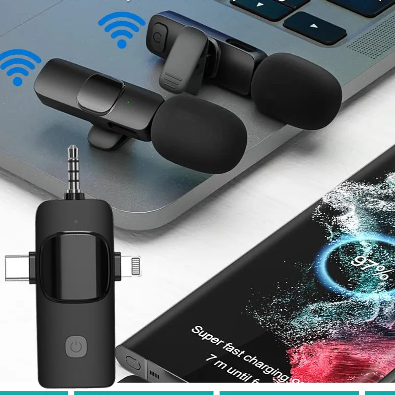 Professional Microphone Wireless Lavalier Microphone Tie Clip Dual Channel Digital Wireless Microphone for Phone Type C