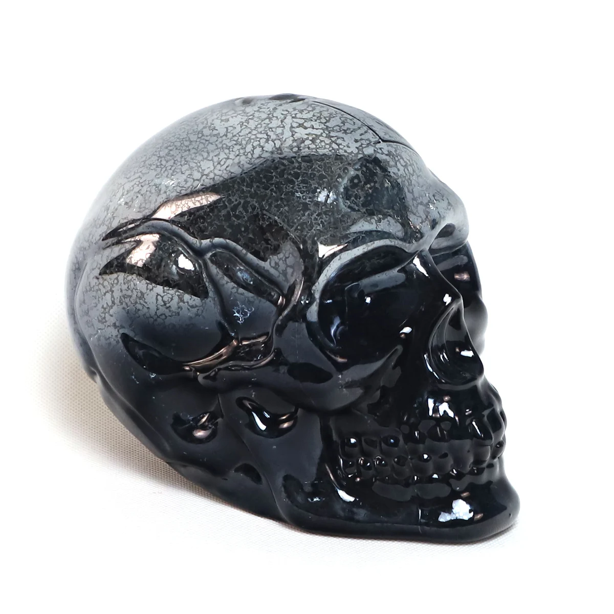 Factory direct sale battery operated hand blown glass silvery skull ornament for Halloween celebrations