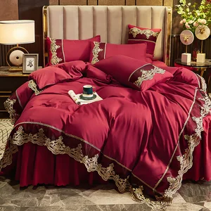 High Quality Bed Skirt Style Embroidery Luxury Bedding Sets Bed Sheet Polyester  Bedding Sets