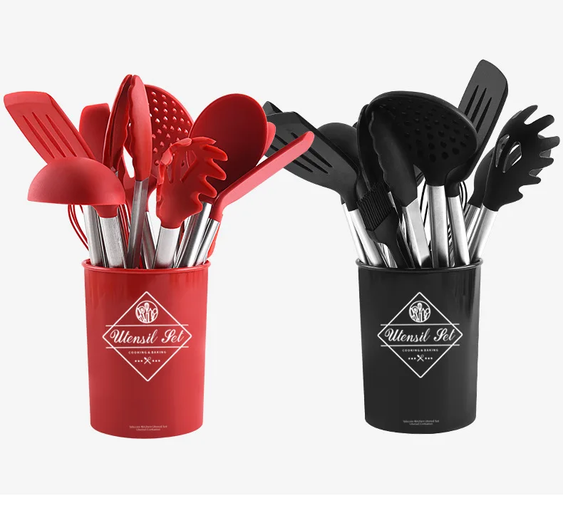 Silicone Cooking Utensil Kitchen Set 13 Pieces Rubber Utensil Tool with Spatula Holder Spoon Turner Tongs