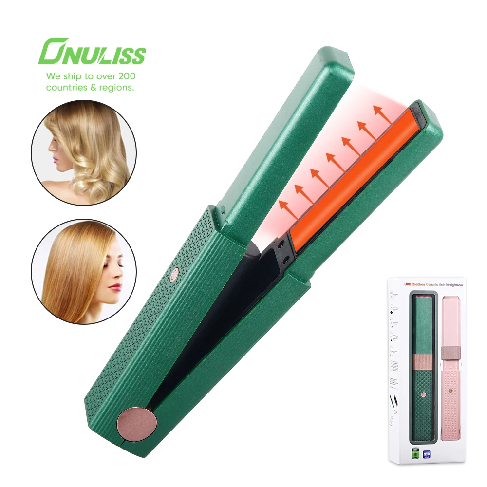 2 in 1 Adjustable Temperature Hair Curler and Straightener Cordless Flat Iron Professional Hair Straightener