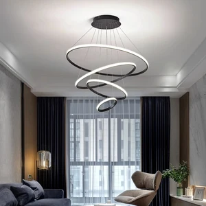 Modern LED Chandelier Black Dimmable Pendant Lighting with Remote Control Circular Flush Mount High Ceiling Light