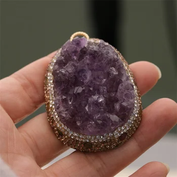 Natural Small Raw  Amethyst  Crystal Pendants Rough Amethyst Druzy Necklace For Jewelry