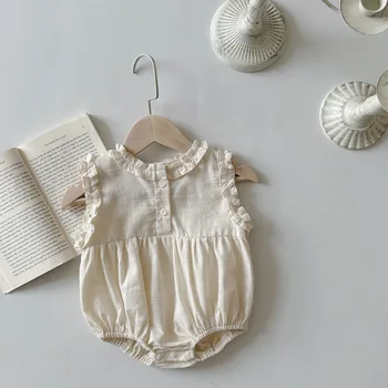 INS style summer infant clothes pure cotton and linen sleeveless baby romper girls stylish princess vest crawling clothes