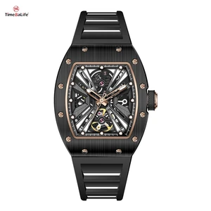OEM Luxury Fashion Hollow Automatic Mechanical Men's Watch Rubber Strap Waterproof Wine Barrel Automatic Mechanical Watches