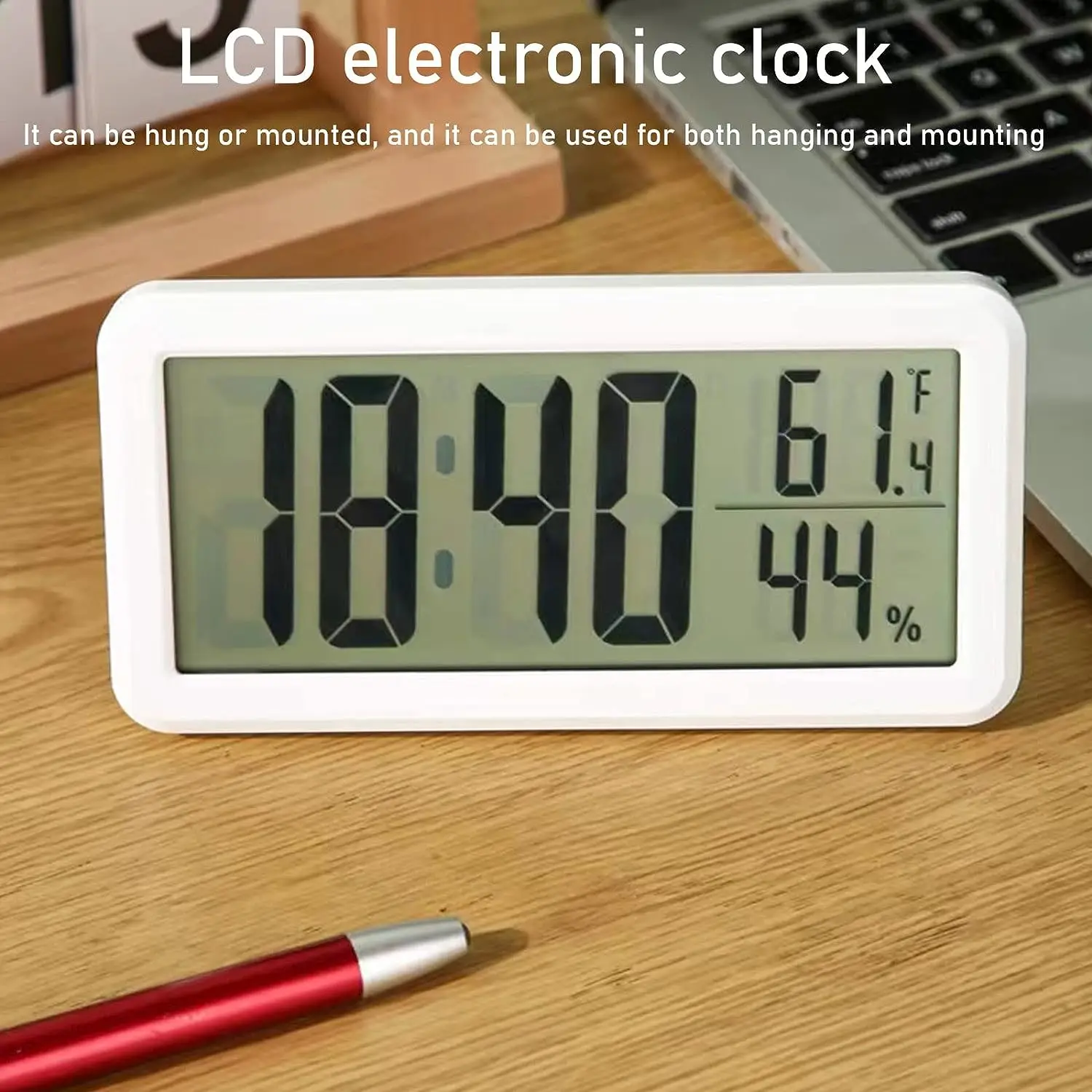 Battery Operated LCD Large Display Wall Clock With Temperature and Humidity Display Time